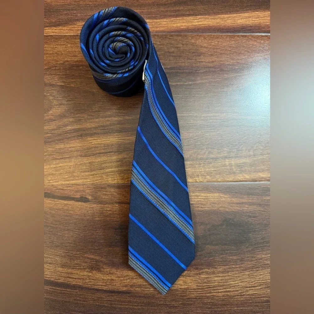 CALVIN KLEIN Blue and Black Striped Tie